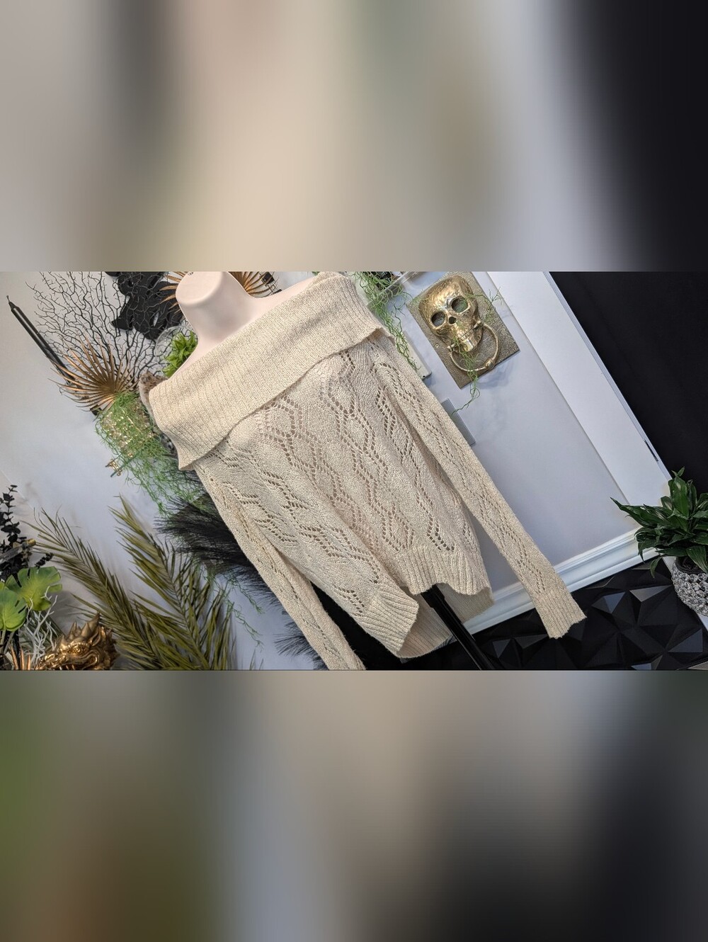 APT.9 Ivory Off Shoulder Knit Sweater LG